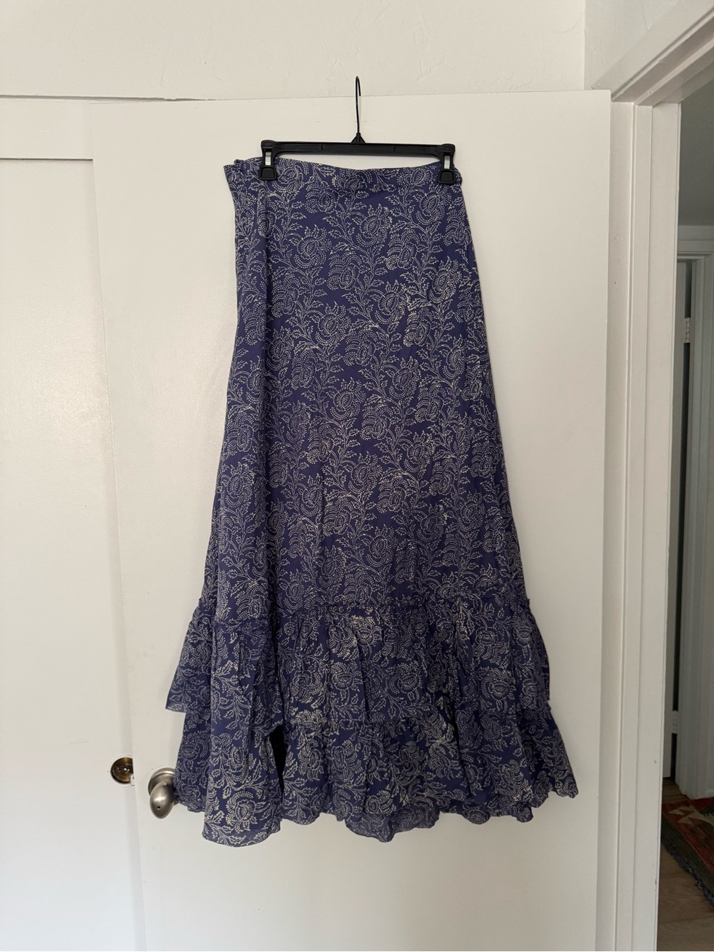 Blue Floral Maxi Skirt with Ruffle Hem